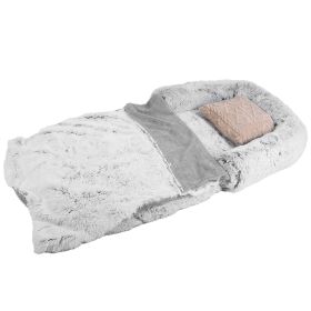 1Pc Large Foldable Human Size Dog Bed With Pillow Blanket Flurry Plush Napping Human-Sized Dog Bed Machine Washable Zipped Removable Cover For Pets Ki