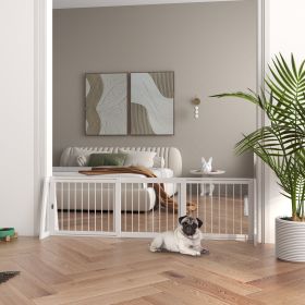 28"-75" Freestanding Wooden Pet Gate with Support Feet & Non-Slip Mats for Indoor, Stairway, Doorway, White
