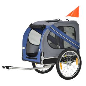 Aosom Pet Bike Trailer for Dogs Blue/Grey Cart with Off-Road Wheels 3 Entrances & Mesh Screen for Safe Travel