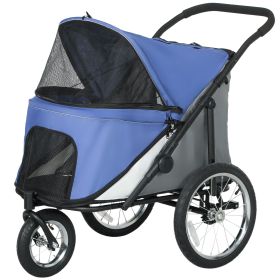 PawHut 3 Wheels Dog Stroller w/ One-Hand Fold, Rubber Wheels, Storage Bag, Soft Cushion, for Small & Medium Dogs, Blue