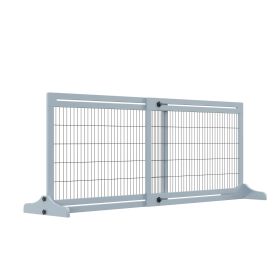 71" W x 27.25" H Extra Wide Freestanding Pet Gate with Adjustable Length Dog, Cat, Barrier for House, Doorway, Hallway (Color: Blue-Gray)