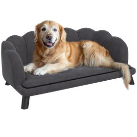 Pearl Design Pet Sofa for Medium and Large Sized Dogs, Pet Bed with Cushion and Solid Wood Legs (Color: Charcoal Gray)