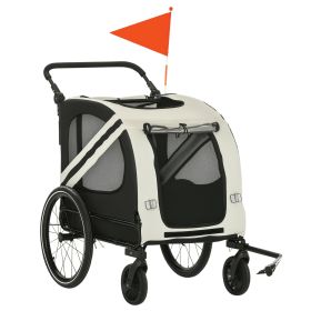 2-in-1 Pet Bike Trailer for Small Dogs, Road-Visibility Dog Stroller Bicycle Carrier, Weather-Strong Bike Wagon Trailer Sidecar Attachment (Color: White)