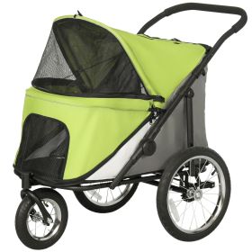 PawHut 3 Wheels Dog Stroller w/ One-Hand Fold, Rubber Wheels, Storage Bag, Soft Cushion for Small & Medium Dogs (Color: Yellow Green)
