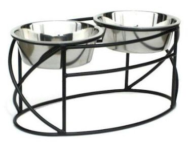 Oval Cross Double Raised Feeder (Option: Small  Black)