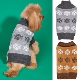 Snowflake Brown Gray Autumn And Winter New Dog Christmas Sweater (Option: Dark brown and grey-XXS)
